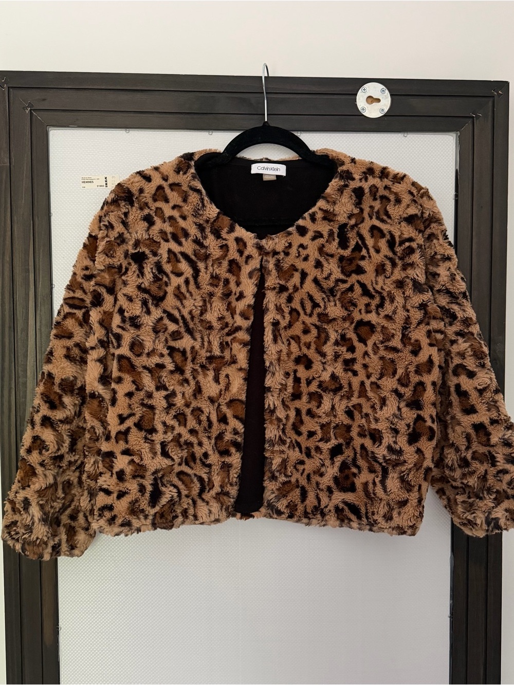 Calvin Klein Brown and Black Leopard Faux-Fur Coat